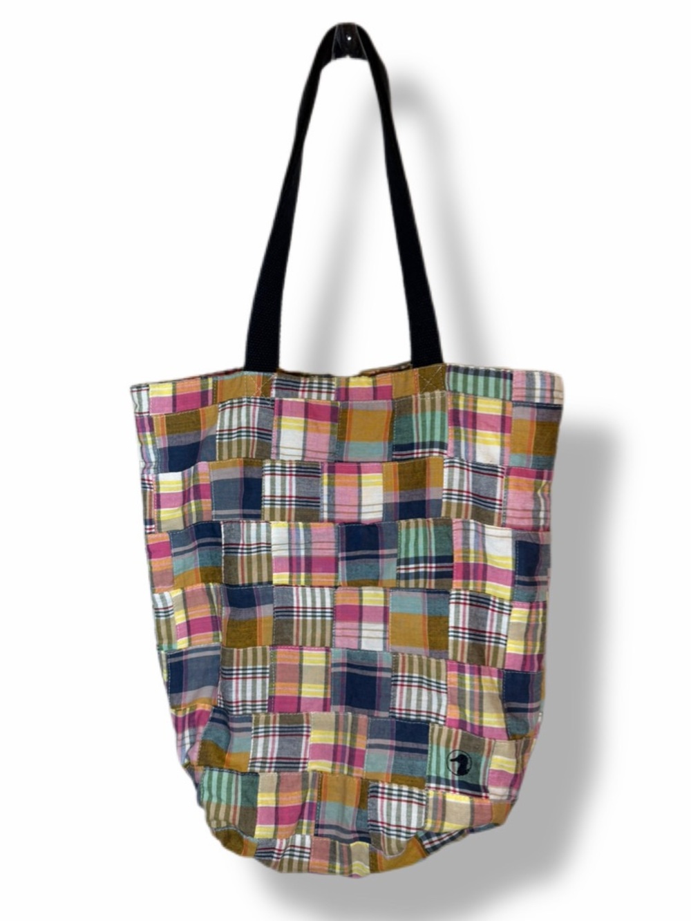 Vintage Duck Head Madras Patchwork Plaid Cotton Tote Bag Preppy 90s